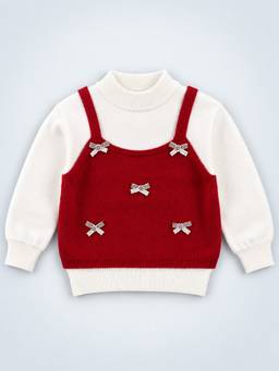 Little Surprise Box - Red Lil Bows jacket Layered look Winter Christmas Sweater