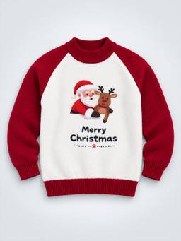 Little Surprise Box - Santa with Reindeer Knitted Winter Christmas Sweater