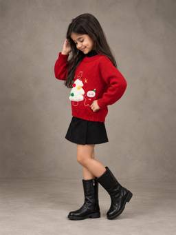 Little Surprise Box - Red Christmas Tree and Ginger bread Knitted Winter Sweater
