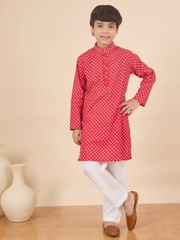 StyloBug - Boys Bandhani Print A-Line Kurta & Pant Red