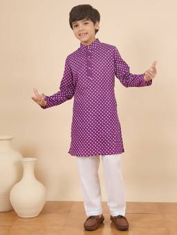 StyloBug - Boys Bandhani Print A-Line Kurta & Pant Purple