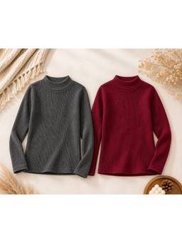 AWW HUNNIE - Woollen Full Sleeves High Neck T-shirts (Pack Of 2)