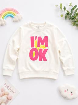 AWW HUNNIE - Terry Full Sleeves Round Neck Sweatshirt- White