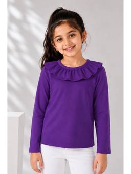 AWW HUNNIE - Girls Solid Full Sleeves Round Neck Cotton Top - Purple