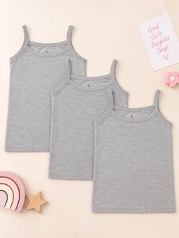 KiddoPanti - Girls Cotton Knit Solid Grey Camisole (Pack Of 3)