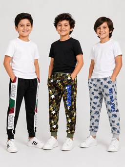 3PIN - Boys Regular Fit Printed Joggers (Pack Of 3)