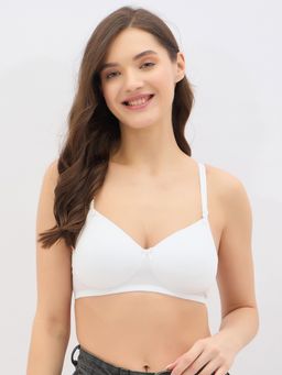 Clovia - Cotton Spandex Solid Padded Full Cup Wire Free T-shirt Bra - White