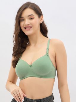 Clovia - Padded Non-Wired Demi Cup T-shirt Bra in Sage Green - Cotton