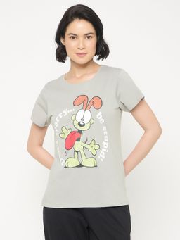 Clovia - Cotton Graphic Sleep Top Grey