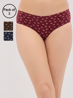 Clovia - Printed Medium Waist Inner Elastic Hipster Panties (Pack of 3)