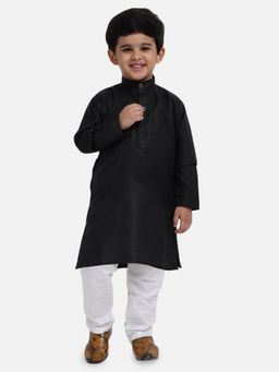 BownBee - Boys Stand Collar Cotton Kurta Pajama-black (Set of 2)
