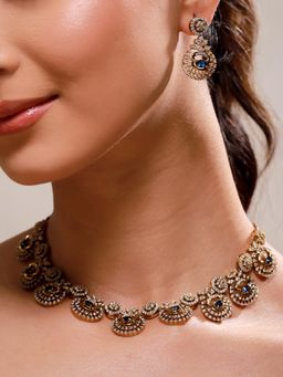 Voylla - Sparkling Elegance Midnight Royale Cz Necklace Set