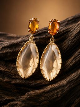 Voylla - Korean Bling Amber Glow Tear Earrings
