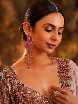 Accessher - Pink Heart Tassel Dangle Earrings for Women and Girls