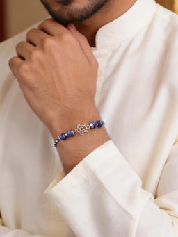 Ornate Jewels - 925 Silver Blue Lapis Tortoise Good Luck Thread Rakhi With Roli Chawal for Brother