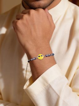 Ornate Jewels - 925 Silver Evil Eye Sunglasses Smiley Emoji Thread Rakhi With Roli Chawal for Brother