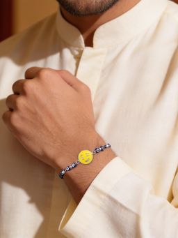 Ornate Jewels - 925 Silver Evil Eye Cute Smiley Emoji Thread Rakhi With Roli Chawal for Brother