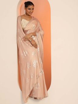 Libas - Peach Floral Saree with Unstitched Blouse