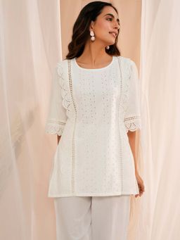 Libas - White Self Design Kurti