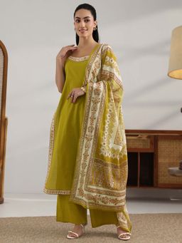 Libas - Green Solid Kurta and Palazzo with Dupatta