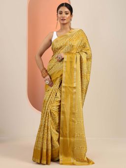 Libas - Mustard Printed Saree with Unstitched Blouse