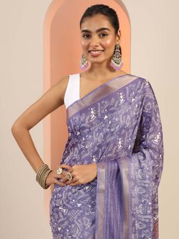 Libas - Lavender Printed Saree with Unstitched Blouse