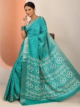 Libas - Turquoise Printed Saree with Unstitched Blouse