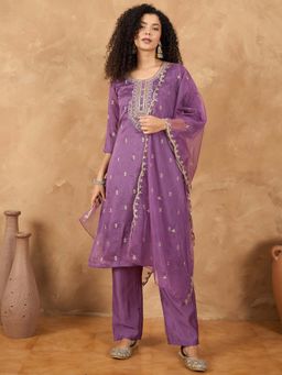 Varanga - Purple Embroidered Kurta and Pant with Dupatta