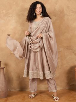 Varanga - Taupe Embroidered Kurta and Pant with Dupatta