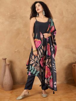 Varanga - Black Floral Kurta and Pant with Dupatta