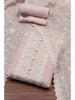 Biba - Pink Embroidered Unstitched Kurta and Bottom with Dupatta