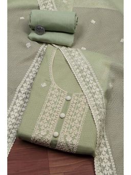 Biba - Green Embroidered Unstitched Kurta and Bottom with Dupatta