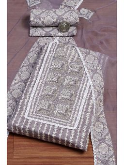 Biba - Lavender Embroidered Unstitched Kurta and Bottom with Dupatta