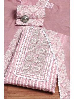 Biba - Pink Embroidered Unstitched Kurta and Bottom with Dupatta