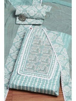 Biba - Blue Embroidered Unstitched Kurta and Bottom with Dupatta