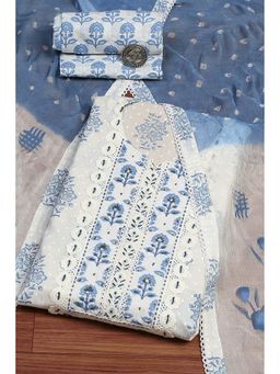 Biba - Blue Floral Unstitched Kurta and Bottom with Dupatta