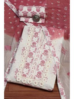 Biba - Pink Floral Unstitched Kurta and Bottom with Dupatta