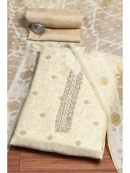 Biba - Beige Woven Unstitched Kurta and Bottom with Dupatta