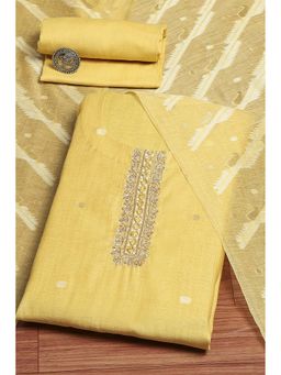 Biba - Yellow Woven Unstitched Kurta and Bottom with Dupatta