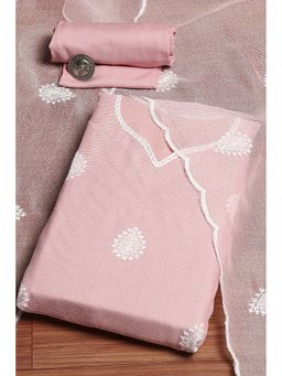 Biba - Pink Woven Unstitched Kurta and Bottom with Dupatta
