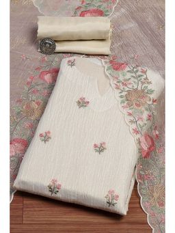 Biba - Beige Floral Unstitched Kurta and Bottom with Dupatta