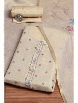 Biba - Beige Floral Unstitched Kurta and Bottom with Dupatta