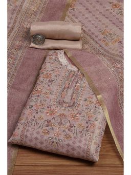 Biba - Beige Floral Unstitched Kurta and Bottom with Dupatta