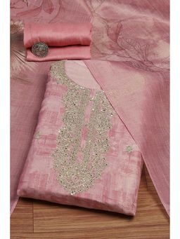 Biba - Pink Embroidered Unstitched Kurta and Bottom with Dupatta
