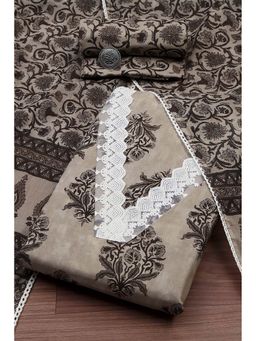 Biba - Brown Floral Unstitched Kurta and Bottom with Dupatta