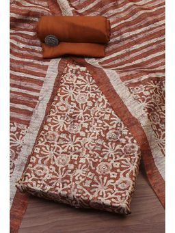 Biba - Brown Printed Unstitched Kurta and Bottom with Dupatta
