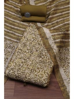 Biba - Olive Printed Unstitched Kurta and Bottom with Dupatta