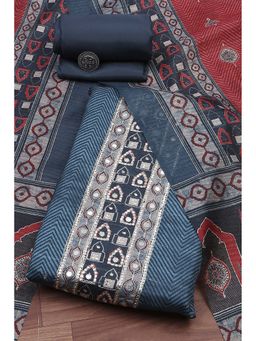 Biba - Blue Printed Unstitched Kurta and Bottom with Dupatta