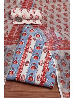 Biba - Blue Printed Unstitched Kurta and Bottom with Dupatta