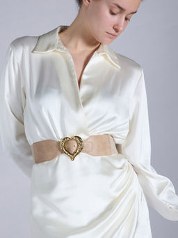 Twenty Dresses by Nykaa Fashion - Beige Solid Heart Shaped Buckle Elasticated Waist Belt